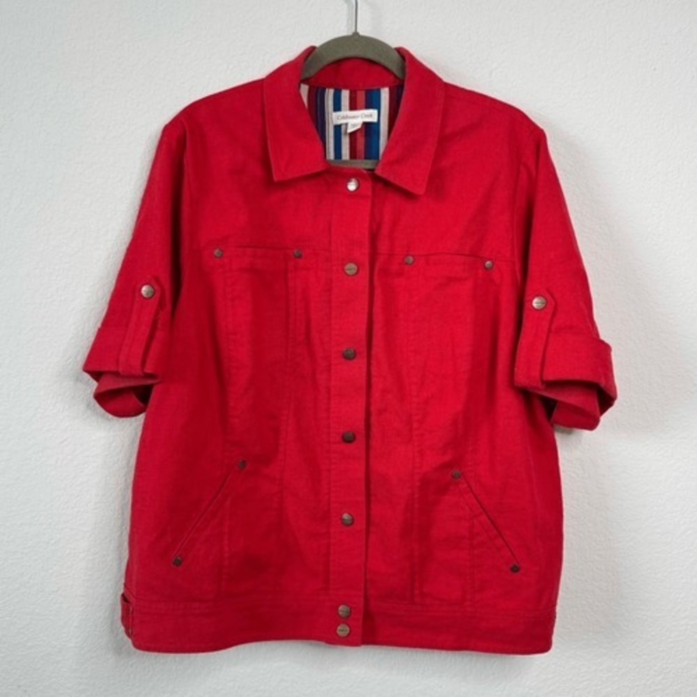 Coldwater Creek Linen Blend Short Sleeve Jacket Sz 20 Canvas Utility Coastal